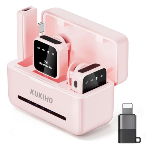 Image of Wireless Lavalier Microphone for iPhone iPad Android with Charging Case 80h Battery Life, Noise Cancellation, 164ft Range Plug-Play Clip On Lapel Mic for YouTube, Video Recording, Vlog (Pink)