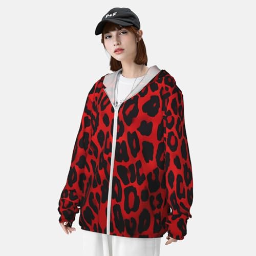 UPF 50+ Sun Protection Hoodie Long Sleeve Red Leopard Pattern Sun Shirt Rash Guard Fishing Shirts for Men 6