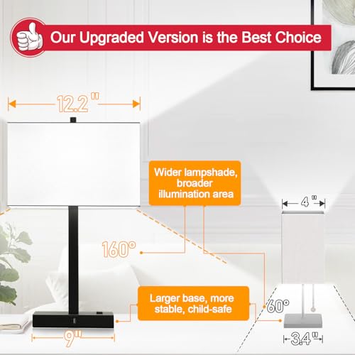 Image of Lynnoland 21 inch Set of 2 Table lamp with USB A+C & AC Outlets, Touch Control 3-Way Dimmable Nightstand Lamps for Bedroom Living Room Office Reading, White Shade Touch Lamps, 5000K LED Bulbs Included