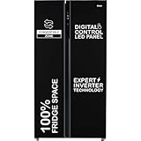 Haier 602L 3Star 2 Door Side by Side Frost Free Refrigerator|100% Convertible|Expert Inverter Technology|Digital Display Panel|Triple Twist Ice Maker|Deo Fresh Technology (HRS-682KS, Black Steel)