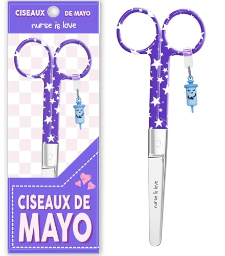 Mayo Ciseaux infirmiere, ciseaux infirmier bout rond | infirmiere accessoires avec motifs uniques à pansement compressif | lames aiguisées inox | idéal trousse de secours