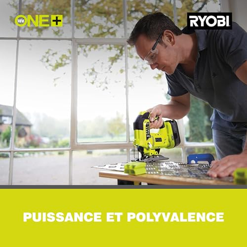 RYOBI - Scie Sauteuse Sans Fil 18V ONE+ R18JS-0 – Mouvements Pendulaires, Changement Lame Sans Outil, Variateur Vitesse – Bois, Métal, PVC – Batterie Non Incluse