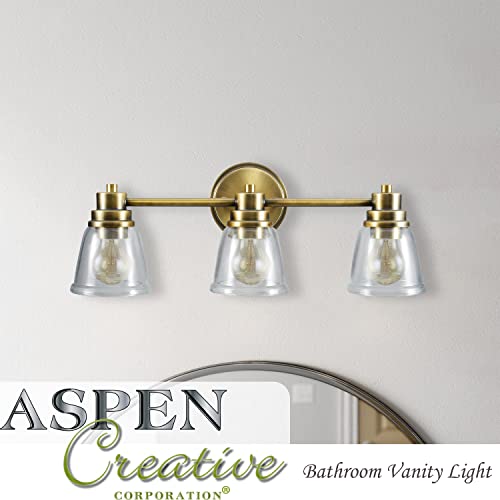 Image of Aspen Creative 62103A, Three-Light Metal Bathroom Vanity Wall Light Fixture, 23 inch Wide, Transitional Design in Satin Nickel with Clear Glass Shade