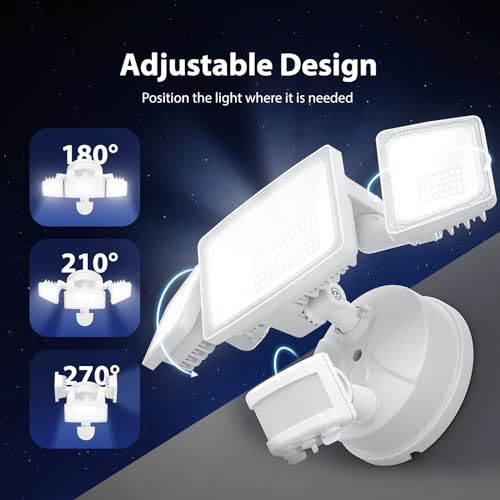 Onforu 65W LED Flood Light Motion Sensor Outdoor, 6500lm LED Security Light with Three Head, IP65 Waterproof LED Exterior Floodlight, 6500k Wall Light for Entryways Stairs Yard Garage