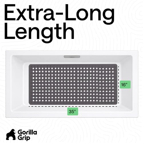 Image of GORILLA GRIP Patented Bath Tub Shower Mat, Machine Washable Bathtub Floor Liner Mats, Suction Cups and Drain Holes to Keep Tubs Clean, Soft on Feet, Bathroom Essentials, 35x16 Inch, Charcoal Opaque