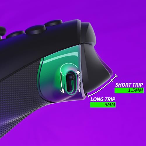 Image of eXtremeRate Flexor Clicky Rubberized Side Rail Panels Button Stop Kit for Xbox Series X & S Controller, Ergonomic Handle Grips for Xbox Core Controller - Diamond Textured Chameleon Green Purple