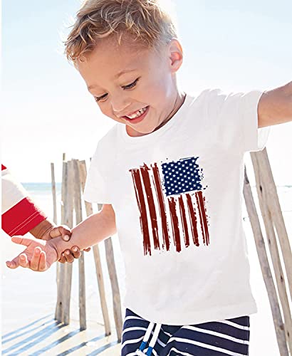Image of Kids Boys 4th of July Shirts Toddler American Flag T-Shirt Girls Patriotic Short Sleeve Tees Cotton Top Clothes 1-7T