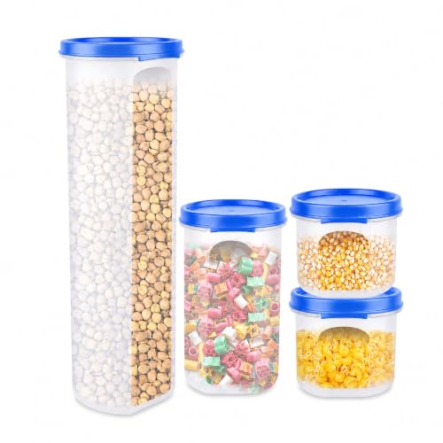 Image of Cutting EDGE Smart Slim Storage Airtight Container-Light Blue,Set of 4 | Plastic material, size - 1.1L+585ml+2x250ml , pantry organization, pulses storage, grains storage, kitchen Storage