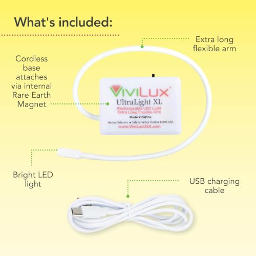 Image of ViviLux Ultralight XL Craft & Sewing Light, Magnetic Mount, 1500 Lumen LED | Super Bright LED Hobby Light, Rechargeable Battery, Rare Earth Magnet, 11 in Extended Flexible Arm, Hands-Free Use, Cordless