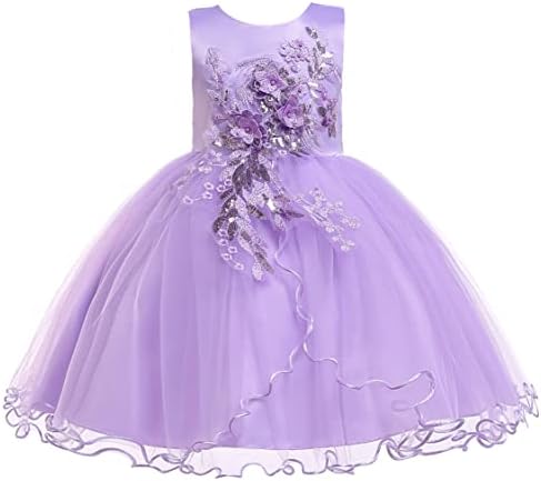 Weileenice Lavender Flower Girl Dress 3D Lace Embroidery Little Girls Wedding Birthday Tulle Party Dresses 4 5 Princess Vintage Pageant Beauty Contest Evening Tutu Gown Lilac Kids Formal Ball Gowns