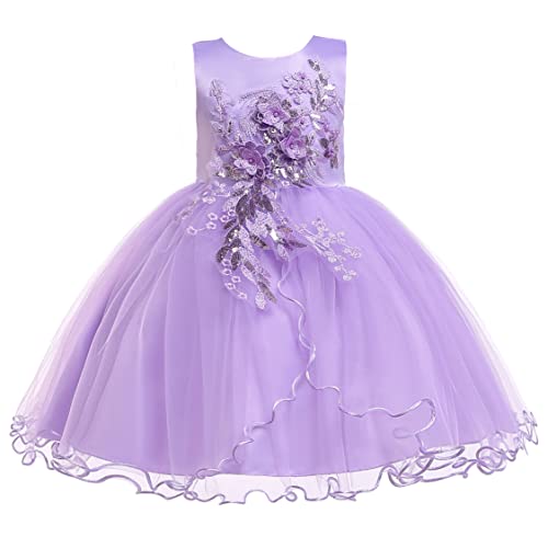 Weileenice Lavender Flower Girl Dress 3D Lace Embroidery Little Girls Wedding Birthday Tulle Party Dresses 4 5 Princess Vintage Pageant Beauty Contest Evening Tutu Gown Lilac Kids Formal Ball Gowns #TOP9