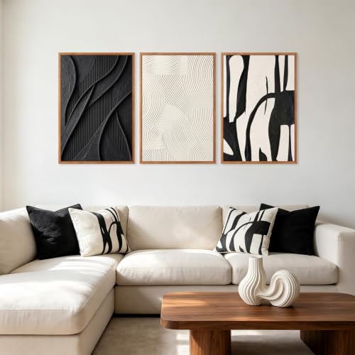 Image of CHDITB 3D Large Black White Curve Wall Art, Impasto Relief Wall Decor
