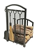 Lizh Metalwork® Fireplace Log Holder with Fireplace Tools, Wrought Iron Indoor Stove Accessories Fir