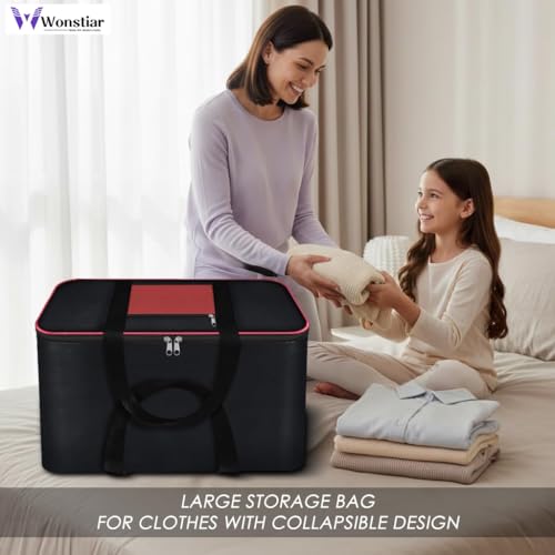 Image of Under Bed Storage Bag for Clothes, Sarees, Blankets & Bedsheets | Large Size Nylon Fabric Organizer with Double Zipper & Strong Handles | Dust & Moisture Resistant Wardrobe Storage Bag (Pack of 2)