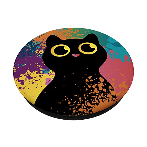 Paint Splash Black Cat Cute Kawaii Novelty Phone Stand Popsockets Swappable Popgrip #TOP1