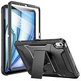 Soke Case for iPad Air 11-inch M3/M2 (2025/2024), iPad Air 5th/4th Generation 10.9-inch (2022/2020), with Built-in Screen Protector and Kickstand, Rugged Full Body Protective Cover - Dark Black