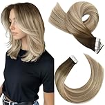 Moresoo Tape in Hair Extensions Human Hair 12 Inch Balayage Tape in Extensions Brown to Chestnut Brown with Medium Blonde 20Pieces/30g #3/8/22