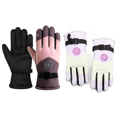 BSITSSS 2 Piezas Guantes Termicos Mujer, Guantes Nieve Mujer Impermeables, Guant Esqui Frio Viento Táctil Gloves para Esquiar Snowboard Patinaje sobre Bicicleta