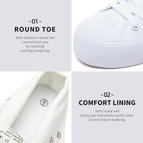 Image of FRACORA Womens High Top Canvas Shoes White Black Platform Sneakers Lace Up Shoes for Women