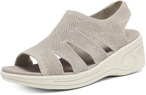 Image of Womens Wedge Sandals Platform Walking Sandals Open Toe Ankle Elastic Strap Casual Comfortable Summer Dressy