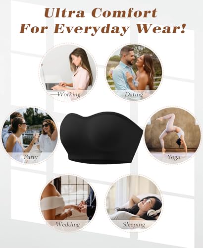 Image of DOCUMO Strapless Bra for Women Padded Bandeau Bra Non-Slip Silicone Seamless Wireless Tube Top Bra