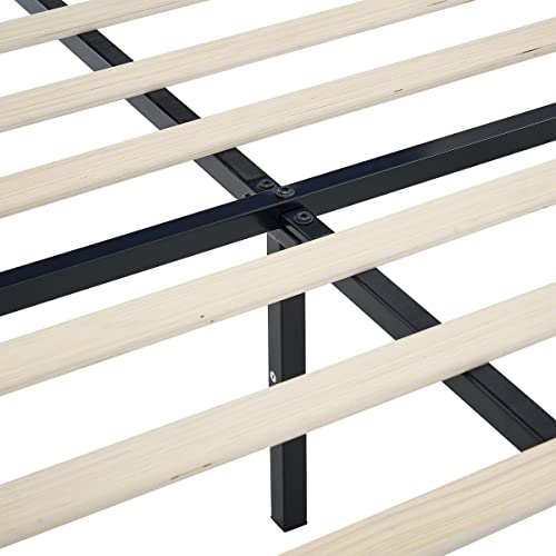 Bikahom Horizon Platform Bed Frame, Full Size, Upholstered Polyester Headboard And Mattress Foundation, Under Bed Storage, No Box Spring Needed, Wooden Slat Support, Easy Assembly, Dark Blue #TOP5