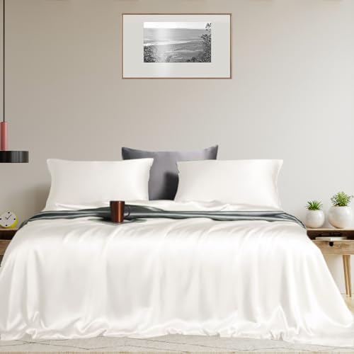 LINENWALAS Super King Sheet Set -100% Tencel Lyocell Silk Sheets, 4 Piece Sheets Set for Super King Size Bed, Deep Pocket, Soft Premium Cooling Eucalyptus Bedding Sheet (White, Super King)