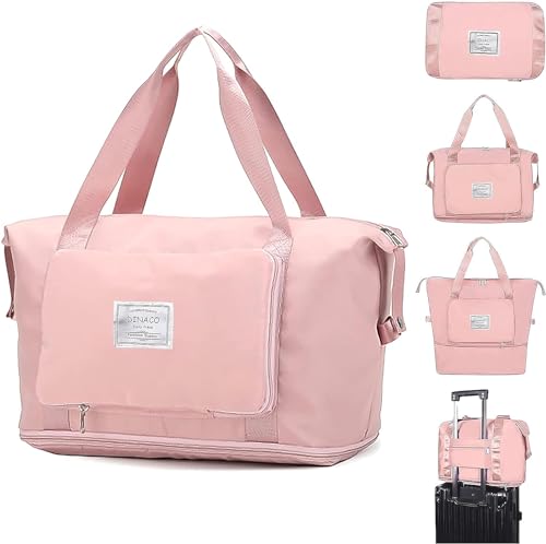 Image of bagsmart Alphabita Foldable Travel Duffel Bag Large Capacity Folding Lightweight Waterproof Carry Luggage Fashion Cosmetic Bag (Light Pink), 23 cm