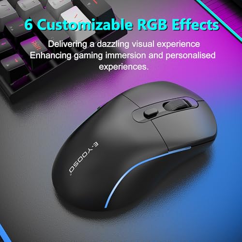 Image of E-YOOSO Wireless Gaming Mouse, 10,000 DPI, Tri-Mode 2.4Ghz /Bluetooth /USB-C Wired, RGB Backlit, 6 Programmable Buttons, Ergonomic Rechargeable Gamer Mice with PC, Mac, PS, Xbox - Black