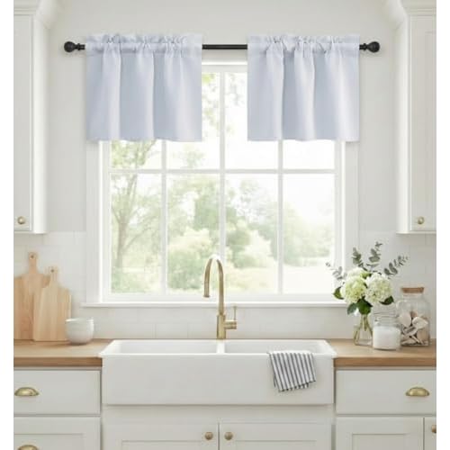 NICETOWN Small Window Blackout Curtains Energy Efficient Kitchen Adjustable Rod Pocket Tier Panels Short Curtains for Basement (2-Pack, W29 x L24-Inch