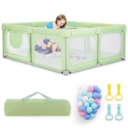 RELAX4LIFE Box Bambini 190 x 160 cm cm con 50 Palline e Borsa per il Trasporto, 4 Anelli, all'Interno e all'Esterno (VERDE)