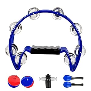 EastRock Tambourine Half Moon Tamburin Hand Halbmondförmiges Schellenring mit 16 verchromte Schellen für Aldult Anfänger Student