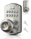 Veise Keypad Door Knob Lock, Keyless Entry Digital Lock with Handle, Electronic Knob for Front Door & Bedroom, Easy Installation, Auto-Locking, Passage Mode, Satin Nickel