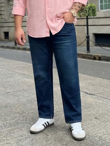Image of Urbano Plus Men's Relaxed Fit Washed Denim Jeans Non-Stretchable