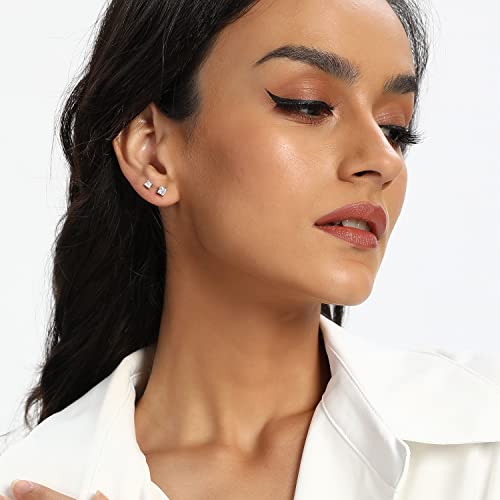 Princess Cut Cubic Zirconia 925 Sterling Silver Post Stud Earrings for Women Men3