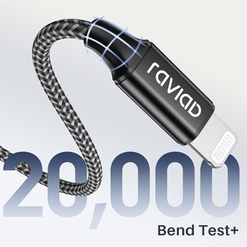 RAVIAD USB C auf Lightning Kabel [2Pack 1M], iPhone Ladekabel MFi Zertifiziert Power Delivery Nylon USB C Lightning Kabel für iPhone 14/13 Pro Max/12 Pro Max/12 Mini/11 Pro/X/XS/XR/SE- Schwarz 5