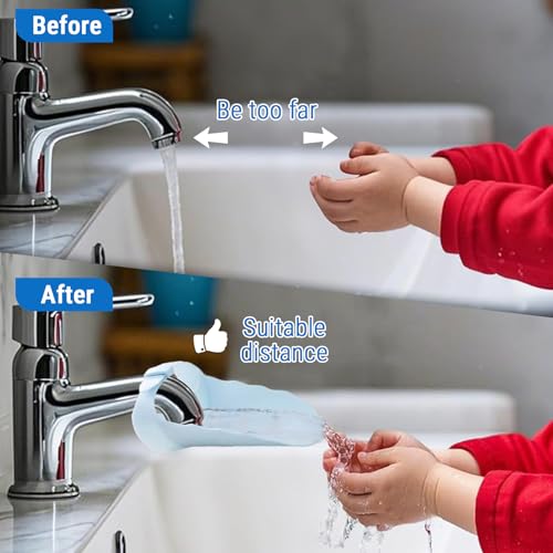 Image of Faucet Extender for Kitchen Sink and Bathtub, Universal PP Kids Hand Wash Faucet Extension Easy Install Toddler Bathroom Accessory (Blue)