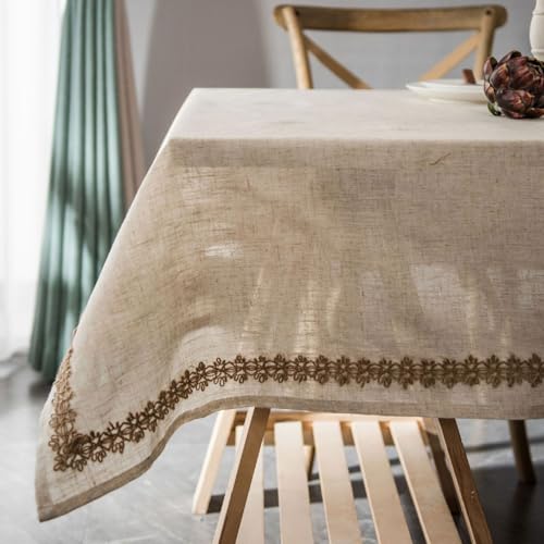 Nappe en polyester et lin texturé avec pompons pour intérieur raffiné