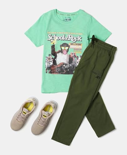 Image of Jockey AB13 Boys Super Combed Cotton Rich Graphic Printed Trackpants with Contrast Side Piping
