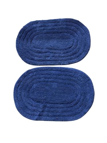 Image of My Home Cotton Door Bath Mat Super Soft Non Slip Mats for Bathroom, Door,Large, Pack of 2 (Oval Solid Blue)