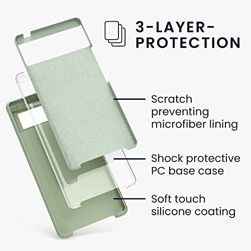 kwmobile Case for Google Pixel 6 Case - Soft Cover - Shockproof Silicone - Wireless Charging Gray Green - Image 2