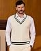 Kallspin Men's Sweater Vest Pure Cotton V Neck Knit Sleeveless Vest Preppy College Style Cable Knit Vest for Men (White M)