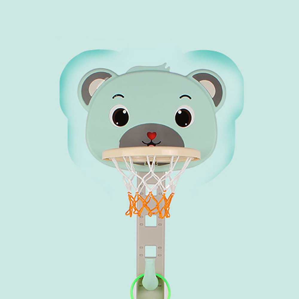 MUL-BUTIQUE Cesta de baloncesto y objetivo de fútbol 3 en 1 para niños, soporte para juegos de anillos, 57 x 49 x 150 cm, soporte de juego ajustable, forma de oso verde)