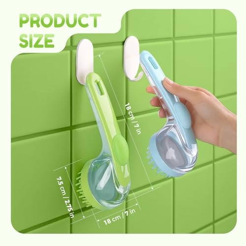 Image of Pet Bath Brush with Shampoo Dispenser, Dog Bath Brush and Grooming Massage Brush for Dogs & Cats, Easy Dog Washing Brush for Short and Long Hair, Coarse and Fine Teeth 2pcs (Blue)