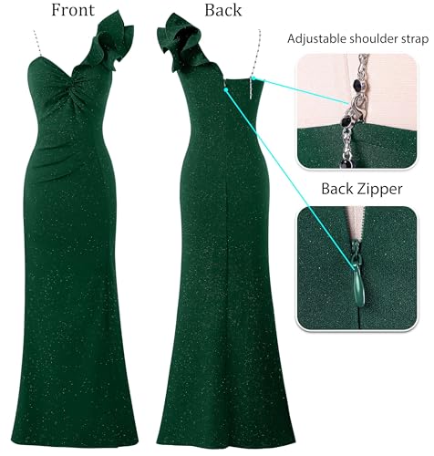 Image of VFSHOW Womens Ruffle One Shoulder Formal Prom Evening Gala Maxi Dress | Adjustable Strap, Sexy Twist Front, Ruched High Split, Wedding Guest Long Cocktail Gown