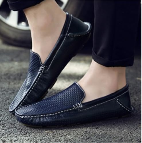 Mens Loafers Breathable Genuine Leather Perforated Stitching Details Lightweight Anti-Slip Comfortable Resistant Flat Heel Shoes4