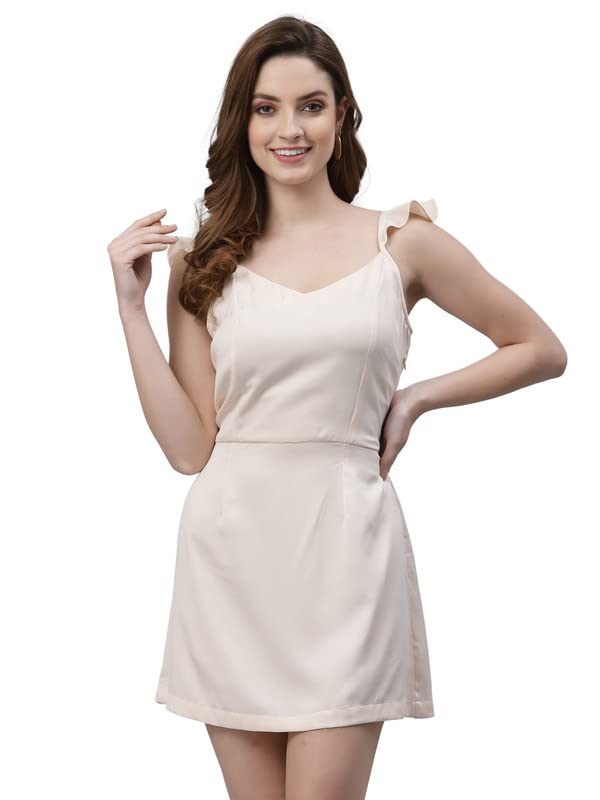 Women Solid Satin Straight Mini Dress Women Dresses | Knee Length | Knee Length | Sleeveless | Above Knee | V-Neck