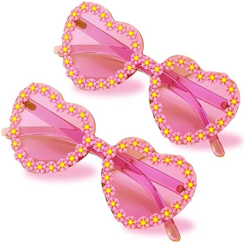 LIULIUBTY Heart Shaped Rimless Sunglasses, Jelly Fudge Heart Bachelorette Party Sunglasses 2 Pack for Party Favors (Floral Pink) Cover