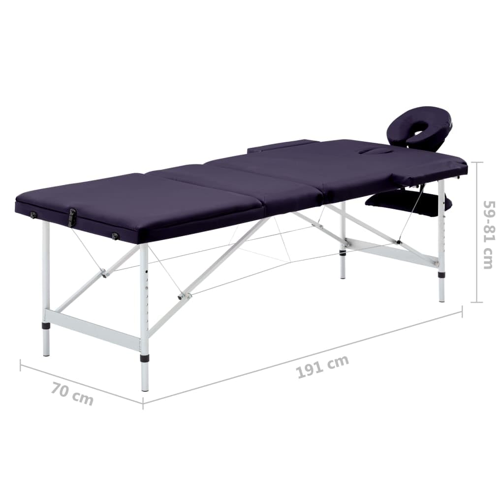 Genérico Camilla de Masaje Plegable 3 Zonas Aluminio Morado,Salud y Belleza,Cuidado Personal,Masaje y relajación,Mesas de masaje-110198