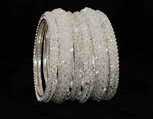 Image of NMII Stylish Pearls Alloy Metal Kada Bangles Set For Women and Girls | Fancy Metal Bangles | Trendy Design Bangles For Girls | Wedding, Party, Shadi Fashion Jewellery-Set of 6 Bangles